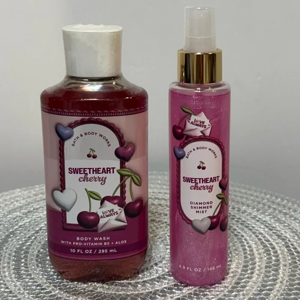 BBW Sweetheart Cherry Body Wash and Shimmer Mist Set of 2 NWT